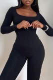 Black Casual Solid Basic O Neck Skinny Jumpsuits