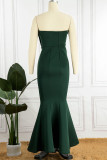 Ink Green Elegant Solid Embroidered Patchwork Strapless Trumpet Mermaid Dresses