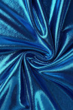 Blue Sexy Solid Patchwork Asymmetrical Half A Turtleneck Sleeveless Two Pieces