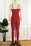 Red Sexy Solid Patchwork Feathers Spaghetti Strap Skinny Jumpsuits