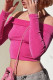 Rose Red Sexy Solid Patchwork Off the Shoulder Tops