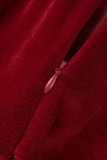 Red Sexy Elegant Solid Patchwork Flounce V Neck Evening Dress Dresses