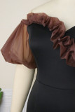 Black Elegant Solid Patchwork Off the Shoulder Evening Dress Dresses