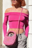 Rose Red Sexy Solid Patchwork Off the Shoulder Tops