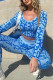 Blue Casual Sportswear Print Patchwork O Neck Long Sleeve Two Pieces