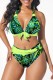 Green Sexy Print Bandage Patchwork Backless Swimwears (With Paddings)