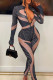 Black Sexy Print Patchwork Zipper Collar Skinny Jumpsuits