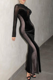 Green Sexy Solid Patchwork See-through O Neck Trumpet Mermaid Dresses
