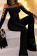 Pure Black Casual Patchwork See-through Half A Turtleneck Regular Jumpsuits