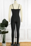 Red Sexy Solid Patchwork Feathers Spaghetti Strap Skinny Jumpsuits