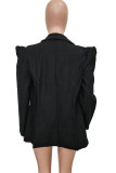 Black Casual Solid Patchwork Cardigan Turn-back Collar Outerwear