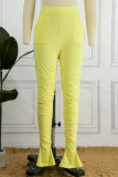 Pink Casual Solid Patchwork Fold High Waist Pencil Solid Color Bottoms