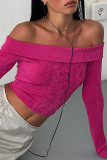 Rose Red Sexy Solid Patchwork Off the Shoulder Tops