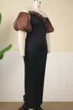 Black Elegant Solid Patchwork Off the Shoulder Evening Dress Dresses