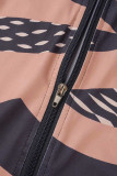 Brown Sexy Print Patchwork Zipper Collar Skinny Jumpsuits