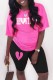 Pink Casual Letter Print Basic O Neck Short Sleeve Two Pieces