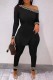 Black Casual Print Patchwork Slit Oblique Collar Long Sleeve Two Pieces