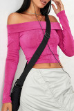 Rose Red Sexy Solid Patchwork Off the Shoulder Tops