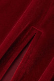 Red Sexy Elegant Solid Patchwork Flounce V Neck Evening Dress Dresses