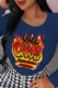 Navy Blue Street Print Patchwork O Neck Tops