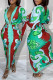 Red Sexy Casual Print Patchwork Slit Fold V Neck Long Sleeve Dresses