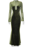 Green Sexy Solid Patchwork See-through O Neck Trumpet Mermaid Dresses