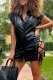 Black Sexy Street Solid Frenulum Cardigan Shirt Collar Wrapped Skirt Dresses