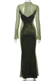Green Sexy Solid Patchwork See-through O Neck Trumpet Mermaid Dresses