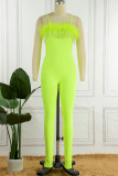 Red Sexy Solid Patchwork Feathers Spaghetti Strap Skinny Jumpsuits