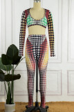 Colour Sexy Sportswear Print Patchwork V Neck Long Sleeve Two Pieces