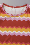 Red Sexy Striped Print Patchwork Backless O Neck Pencil Skirt Dresses