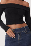 Rose Red Sexy Solid Patchwork Off the Shoulder Tops