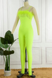 Red Sexy Solid Patchwork Feathers Spaghetti Strap Skinny Jumpsuits