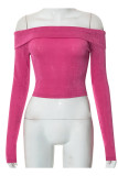 Rose Red Sexy Solid Patchwork Off the Shoulder Tops