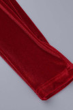 Red Sexy Elegant Solid Patchwork Flounce V Neck Evening Dress Dresses