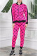 Red Casual Letter Patchwork Zipper Collar Long Sleeve Two Pieces