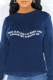 Navy Blue Daily Print Letter O Neck Tops