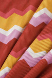 Red Sexy Striped Print Patchwork Backless O Neck Pencil Skirt Dresses