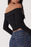 Rose Red Sexy Solid Patchwork Off the Shoulder Tops