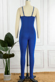 Red Sexy Solid Patchwork Feathers Spaghetti Strap Skinny Jumpsuits
