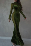 Green Sexy Solid Patchwork See-through O Neck Trumpet Mermaid Dresses