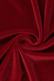 Red Sexy Elegant Solid Patchwork Flounce V Neck Evening Dress Dresses