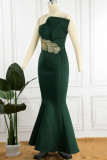 Ink Green Elegant Solid Embroidered Patchwork Strapless Trumpet Mermaid Dresses