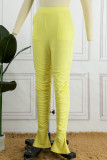 Pink Casual Solid Patchwork Fold High Waist Pencil Solid Color Bottoms
