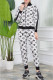 White Casual Letter Patchwork Zipper Collar Long Sleeve Two Pieces