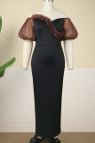 Black Elegant Solid Patchwork Off the Shoulder Evening Dress Dresses
