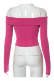 Rose Red Sexy Solid Patchwork Off the Shoulder Tops