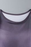 Grey Black Street Print Patchwork O Neck Long Sleeve Two Pieces
