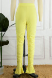 Pink Casual Solid Patchwork Fold High Waist Pencil Solid Color Bottoms