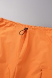 Orange Casual Solid Patchwork Regular High Waist Conventional Solid Color Trousers